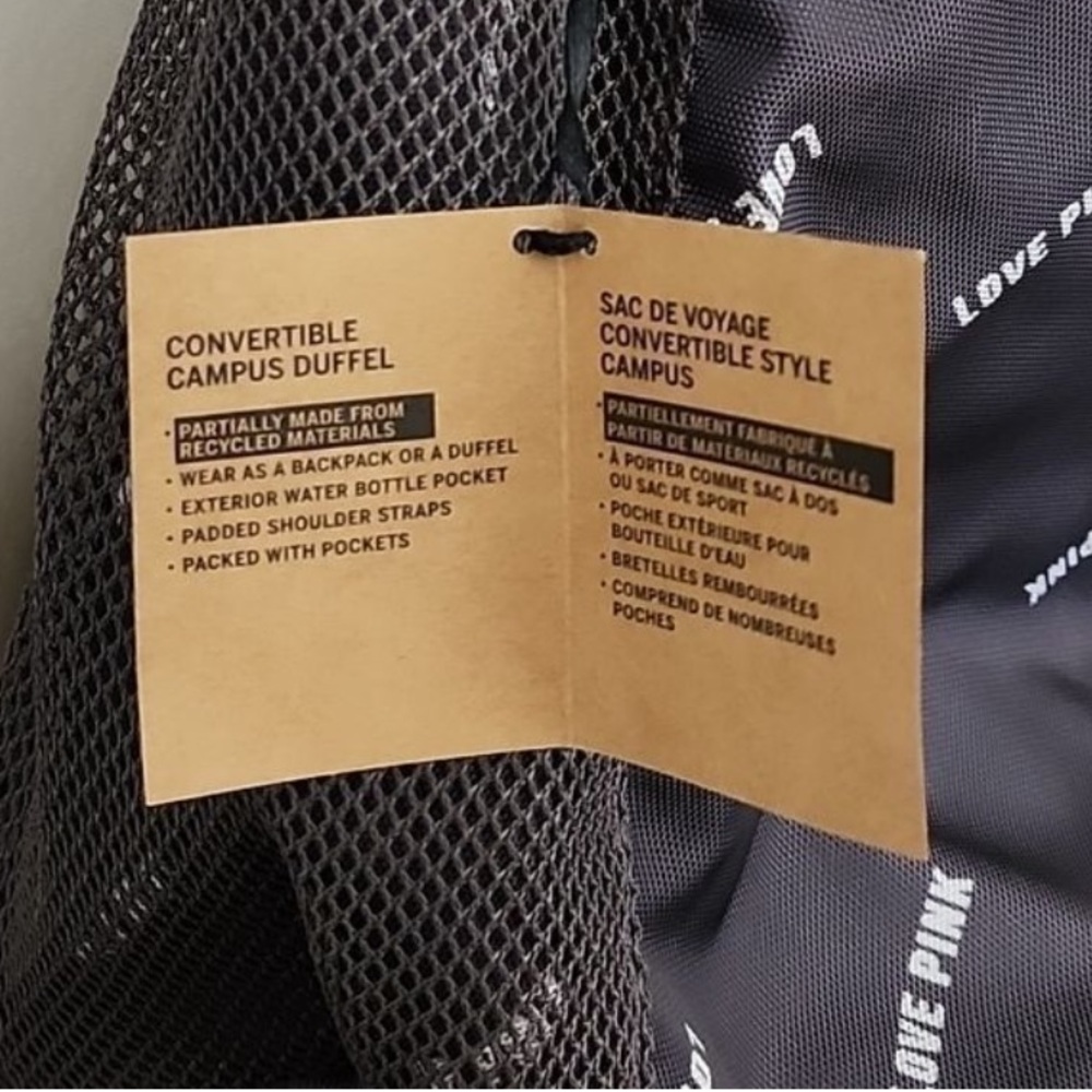 Victoria's Secret Backpack Campus‎ Duffel Bag Grey Love Pink Logo Convertible - Picture 4 of 9